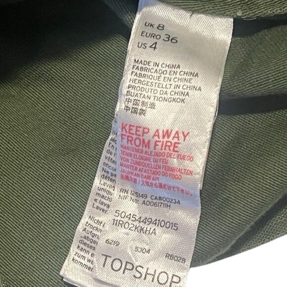 Topshop Olive Green Cotton Patches Button Front Military Jacket Size 4 - Picture 11 of 14